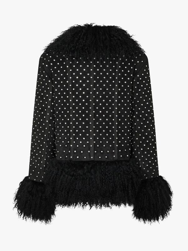 Stella Black Rhinestone Mongolian Trim Jacket