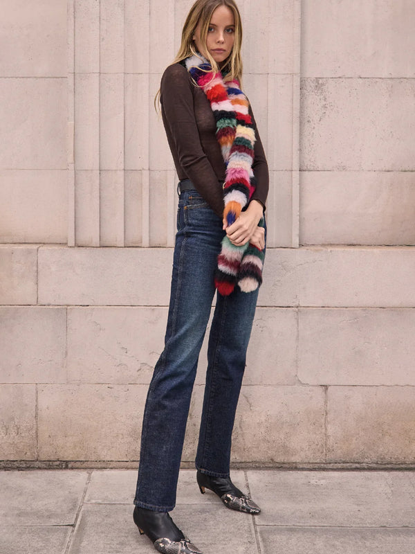 Multicoloured Rainbow Twist Shearling Scarf