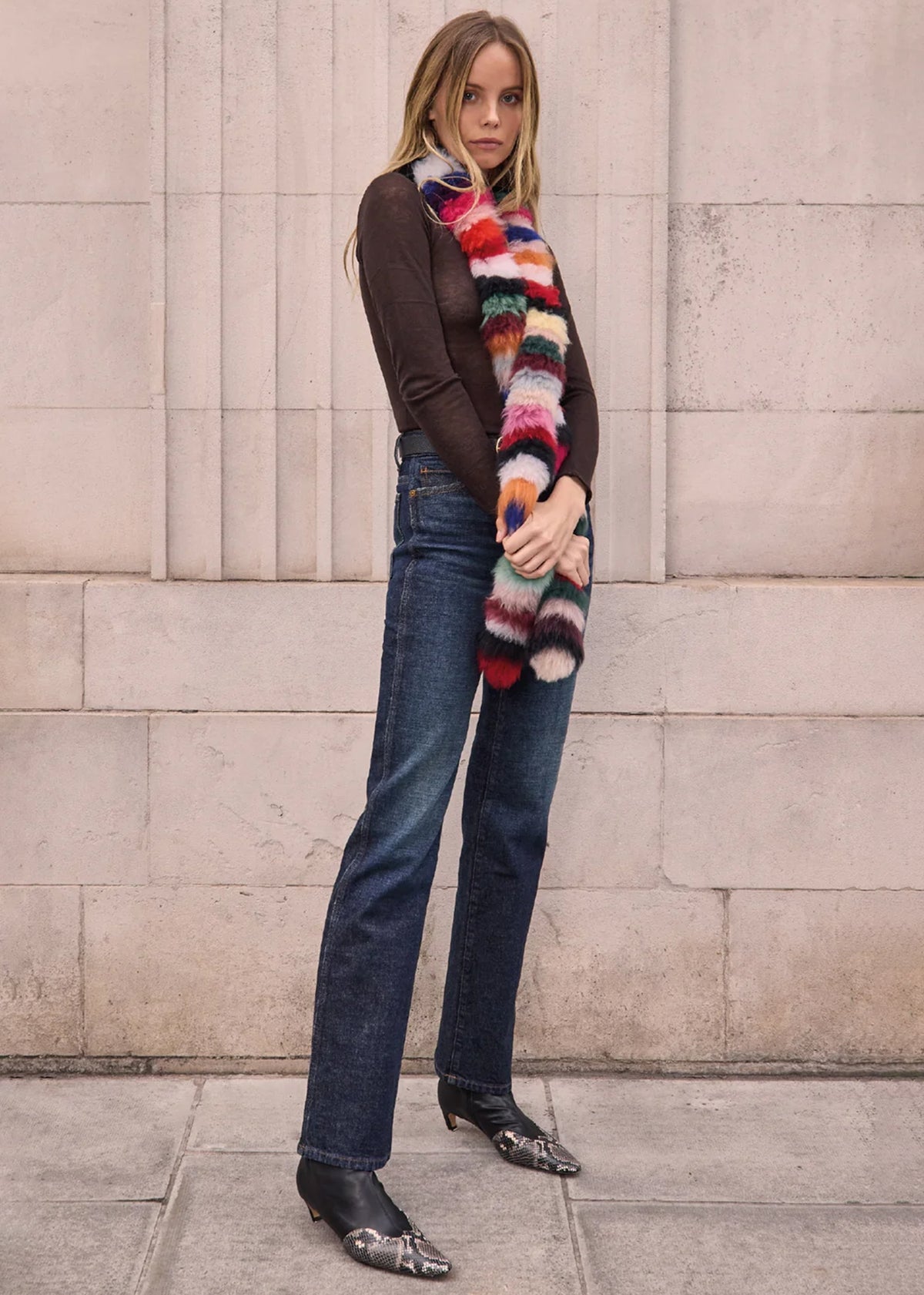 Multicoloured Rainbow Twist Shearling Scarf