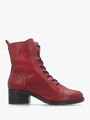 Bezzie Red Leather Block Heel Ankle Boots