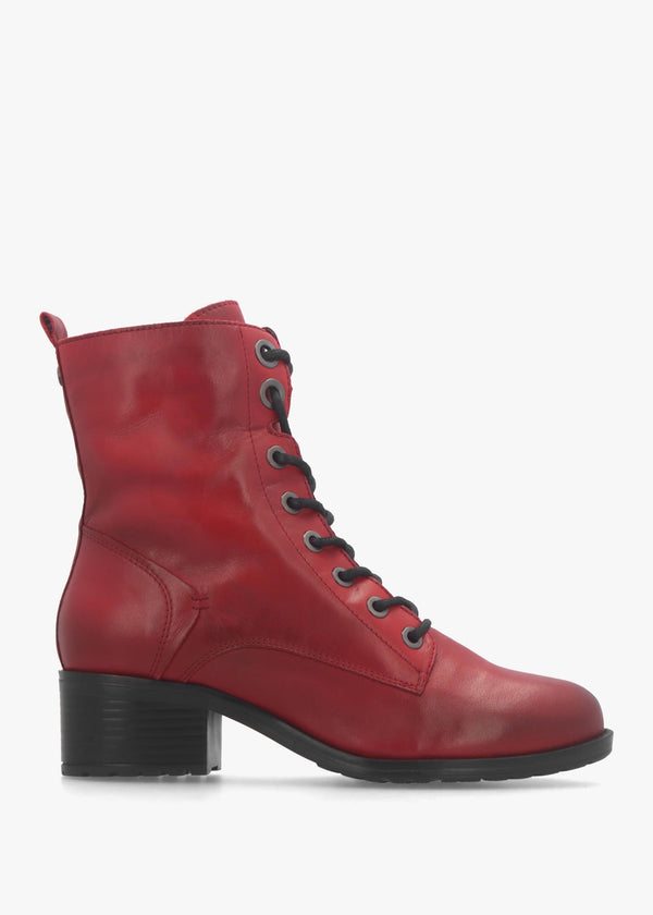 Bezzie Red Leather Block Heel Ankle Boots