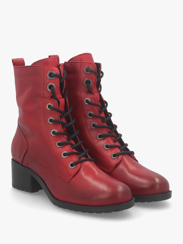 Bezzie Red Leather Block Heel Ankle Boots