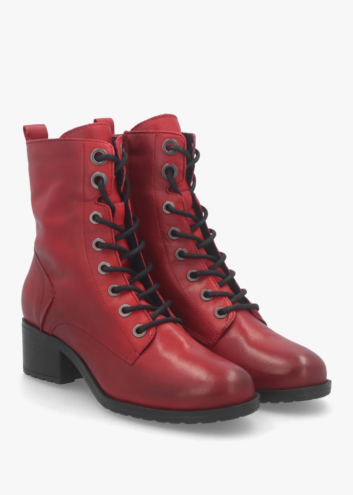 Bezzie Red Leather Block Heel Ankle Boots