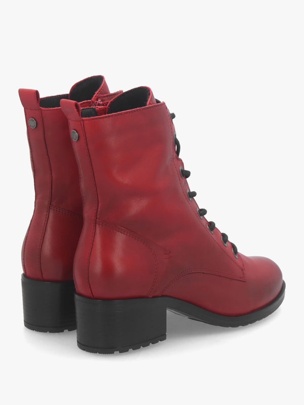 Bezzie Red Leather Block Heel Ankle Boots