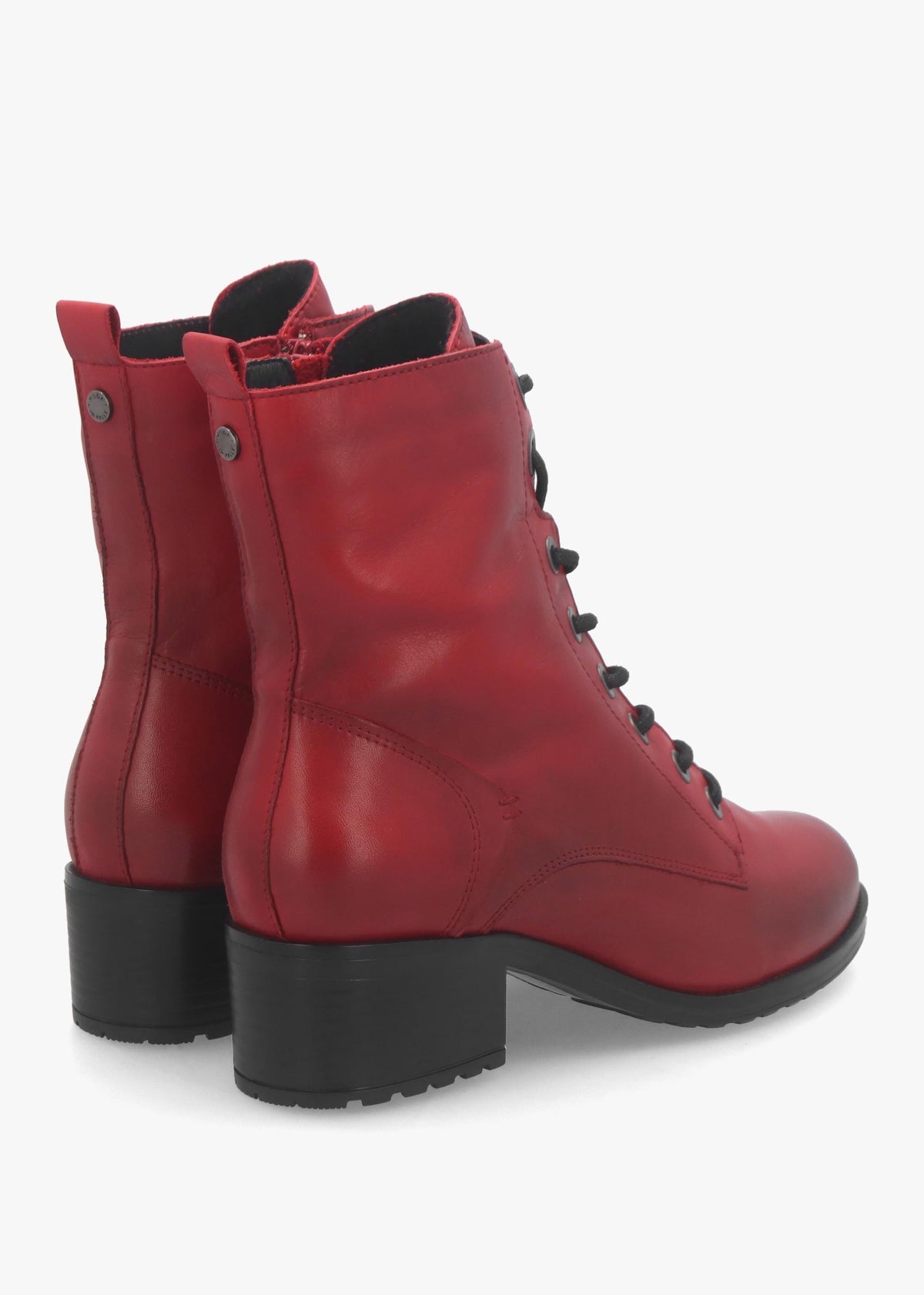 Bezzie Red Leather Block Heel Ankle Boots