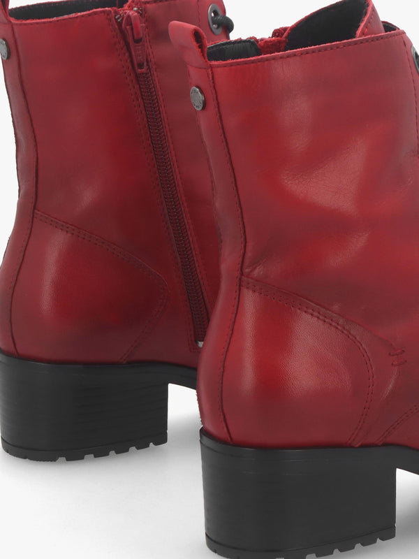 Bezzie Red Leather Block Heel Ankle Boots