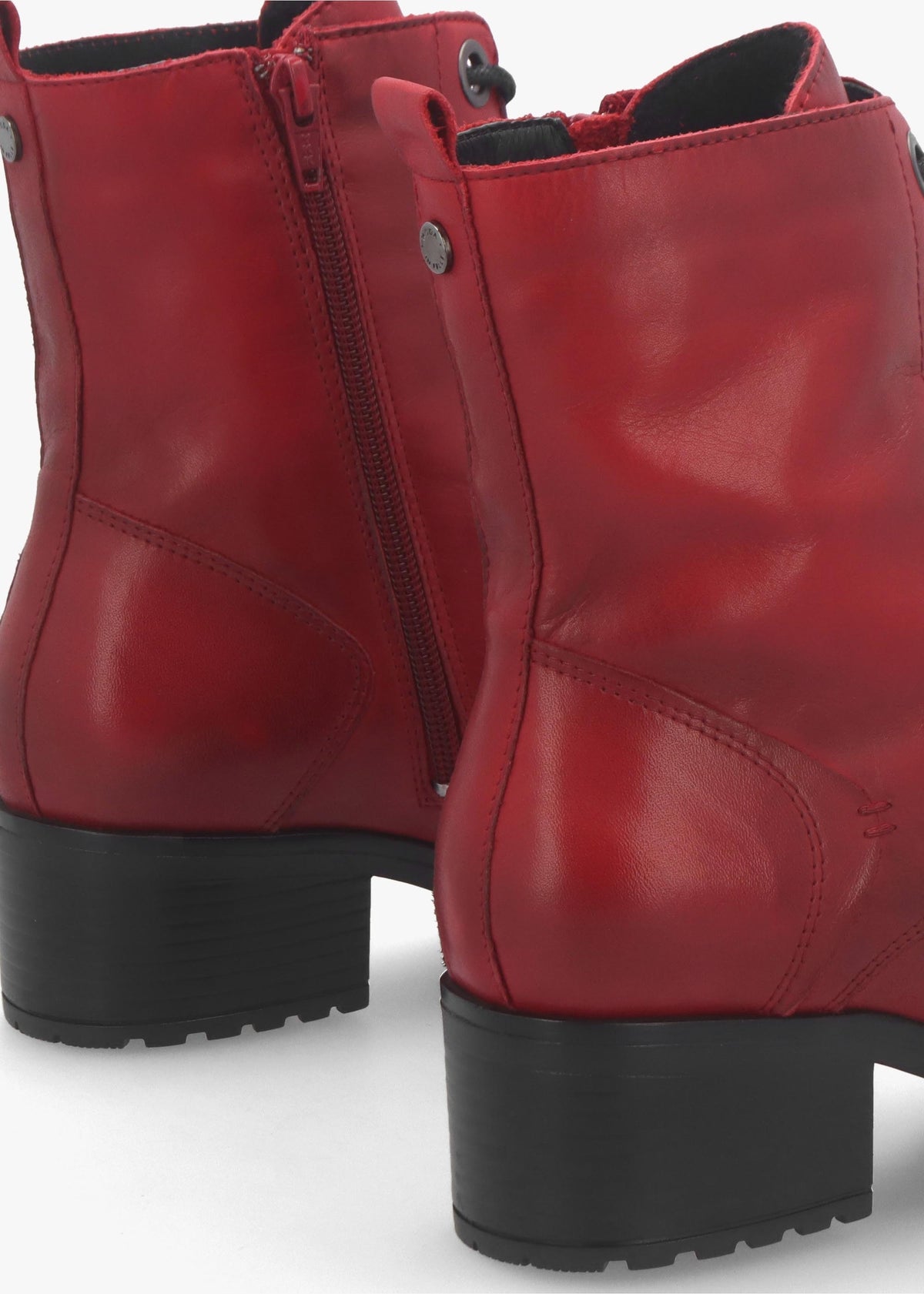 Bezzie Red Leather Block Heel Ankle Boots