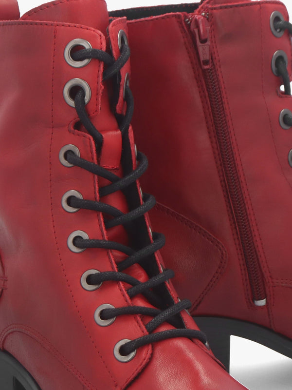 Bezzie Red Leather Block Heel Ankle Boots