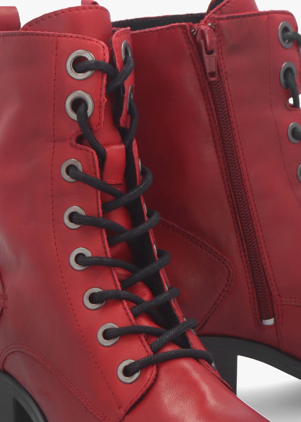 Bezzie Red Leather Block Heel Ankle Boots