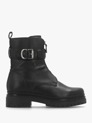 Mippie Black Leather Front Zip Biker Boots