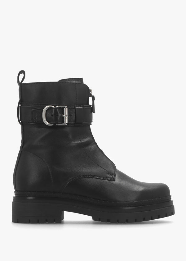 Mippie Black Leather Front Zip Biker Boots