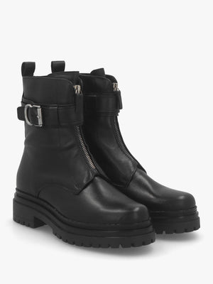 Mippie Black Leather Front Zip Biker Boots
