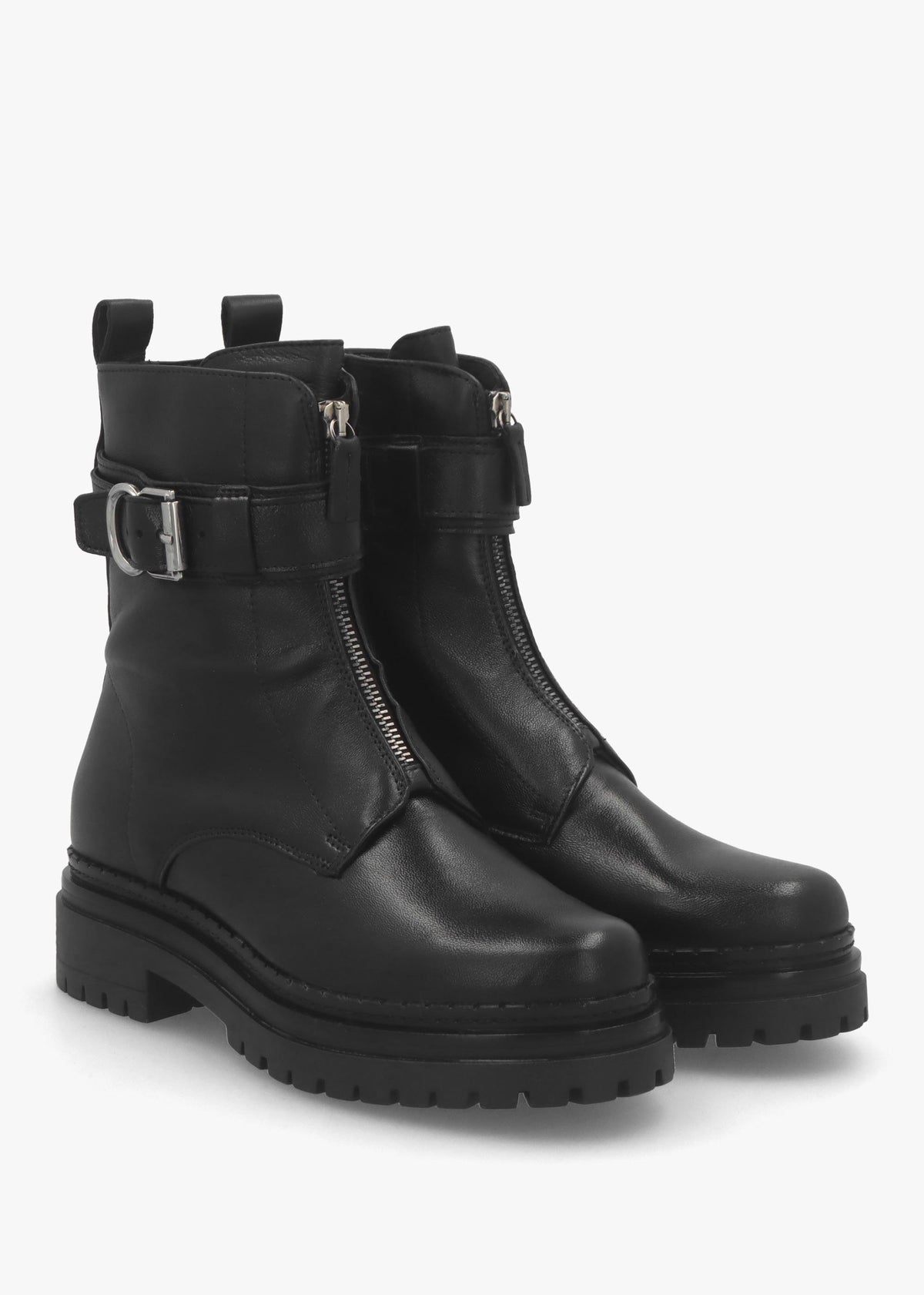 Mippie Black Leather Front Zip Biker Boots