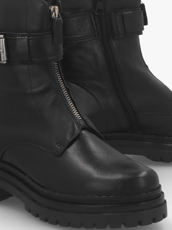 Mippie Black Leather Front Zip Biker Boots