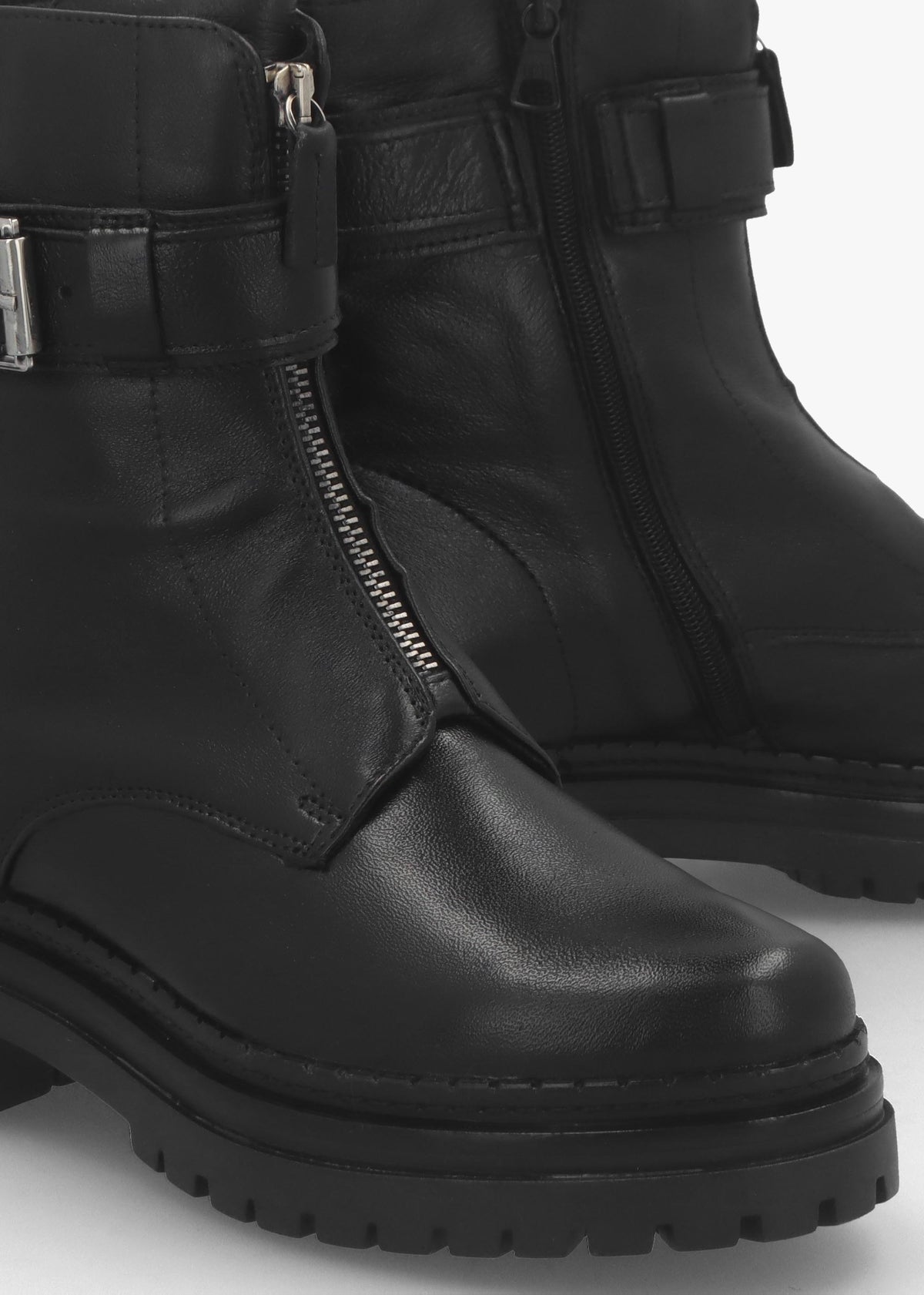 Mippie Black Leather Front Zip Biker Boots