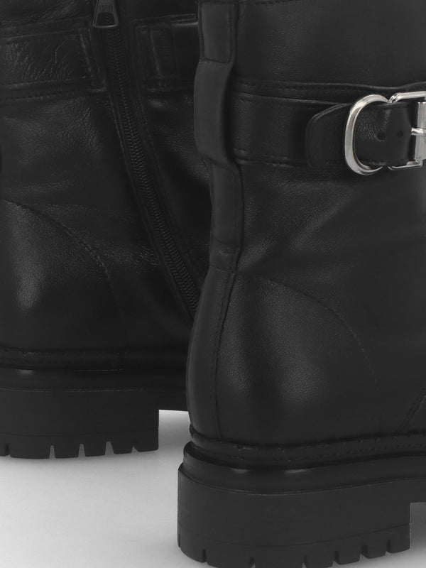 Mippie Black Leather Front Zip Biker Boots