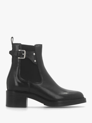 Mockie Black Leather Mid-Block Heel Chelsea Boot