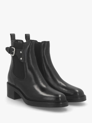 Mockie Black Leather Mid-Block Heel Chelsea Boot