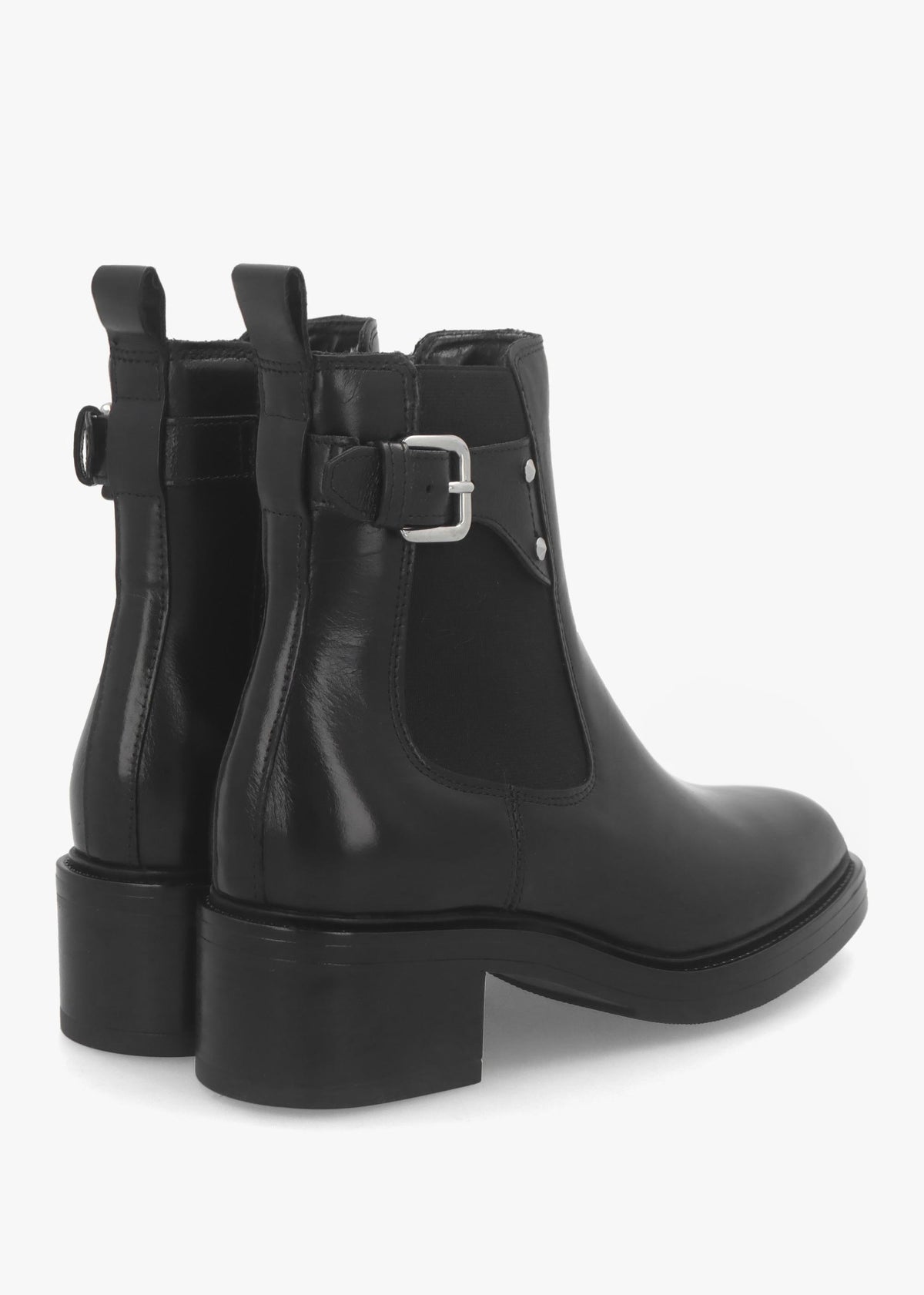 Mockie Black Leather Mid-Block Heel Chelsea Boot