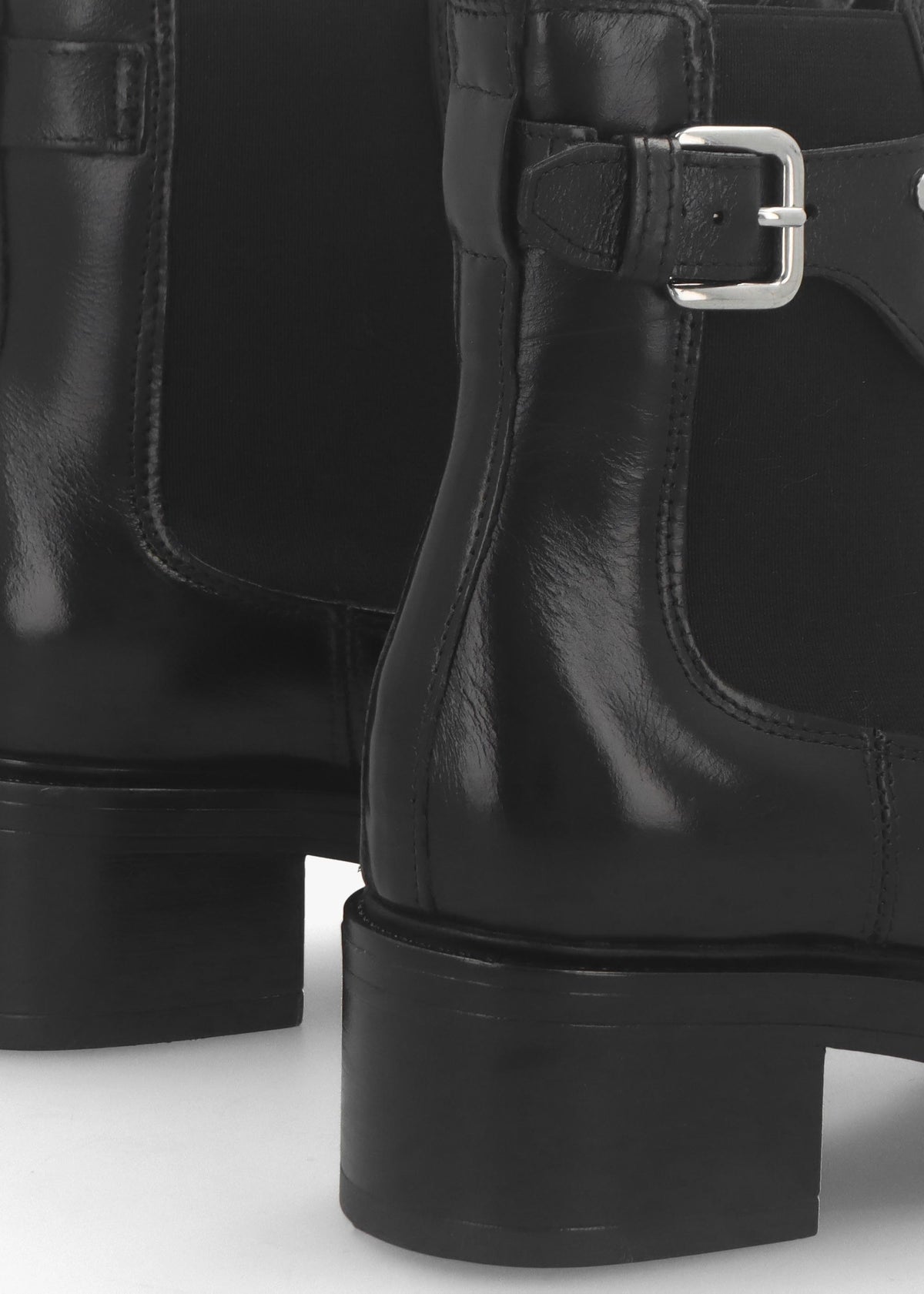 Mockie Black Leather Mid-Block Heel Chelsea Boot