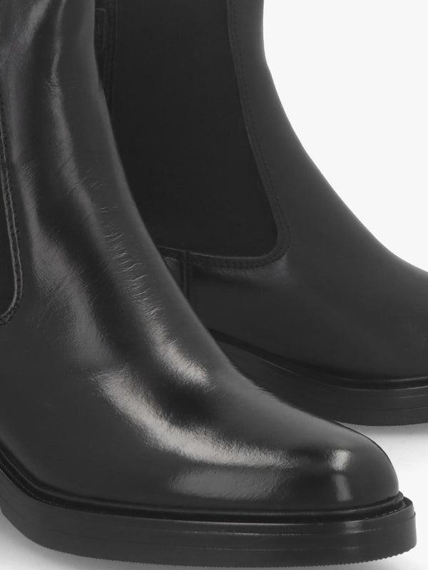 Mockie Black Leather Mid-Block Heel Chelsea Boot