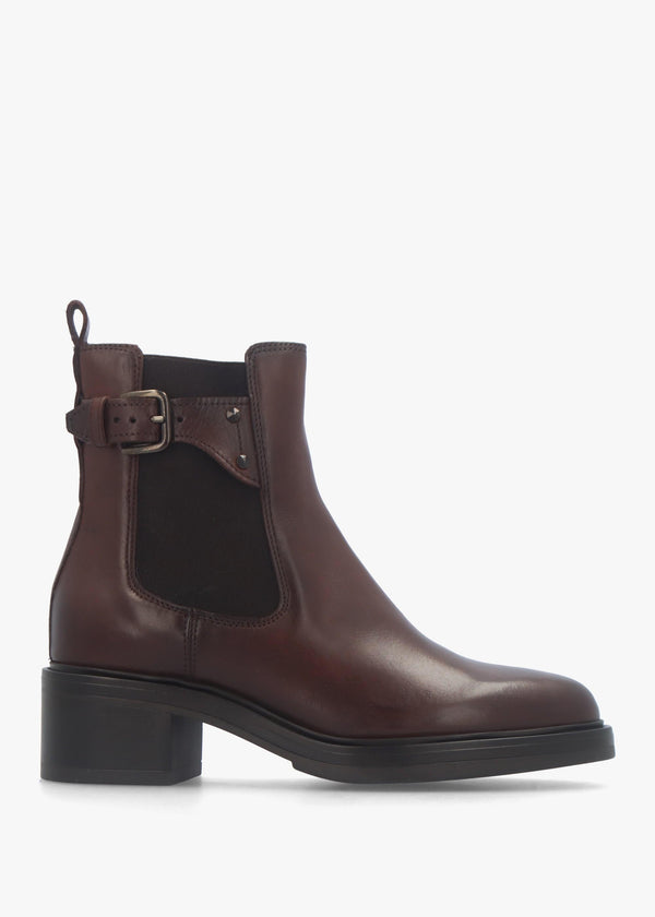 Mockie Brown Leather Mid-Block Heel Chelsea Boot