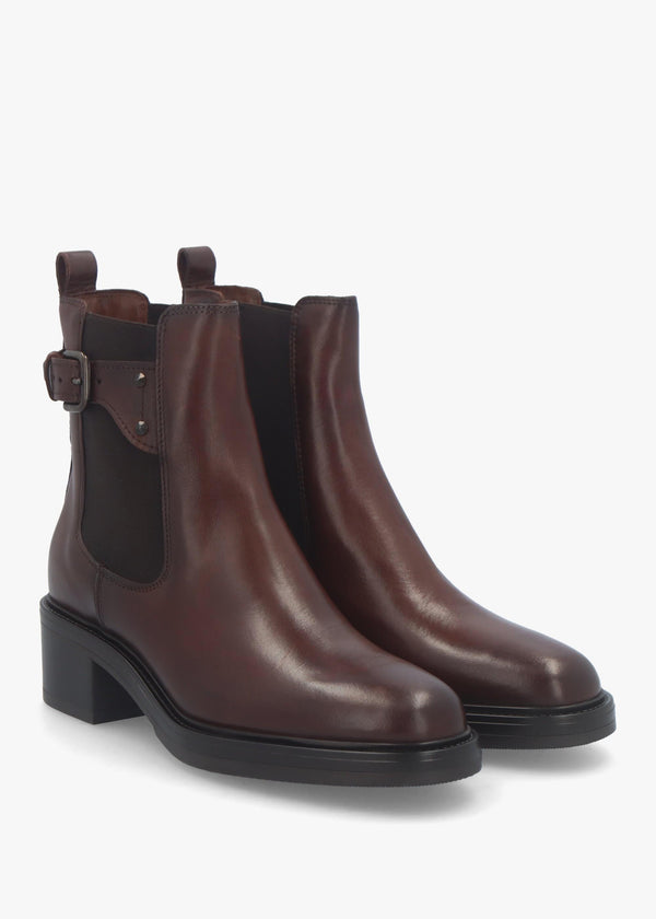 Mockie Brown Leather Mid-Block Heel Chelsea Boot