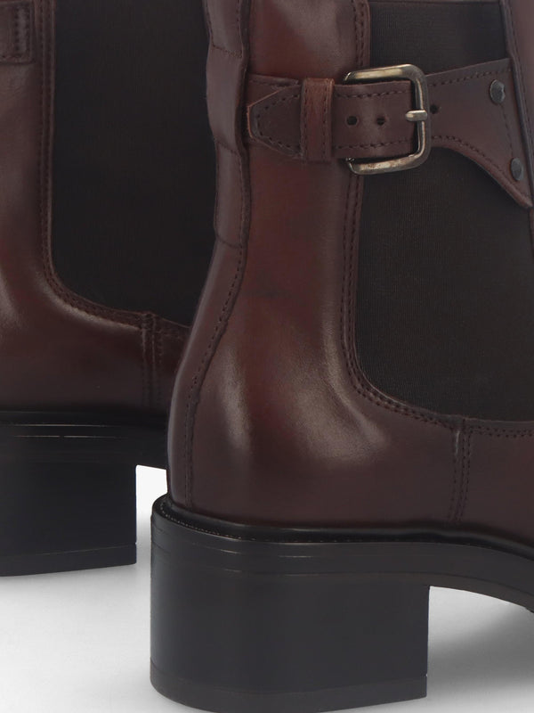 Mockie Brown Leather Mid-Block Heel Chelsea Boot