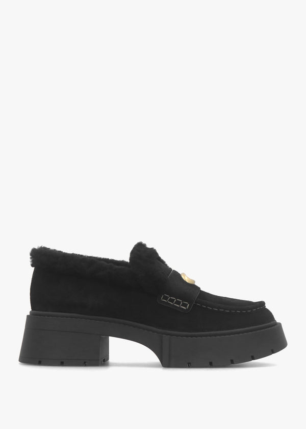 Leah Black Suede Platform Loafers