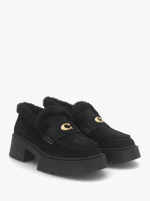 Leah Black Suede Platform Loafers
