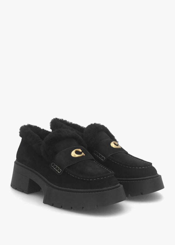 Leah Black Suede Platform Loafers