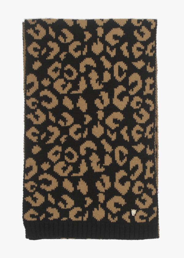 Cleo Black Leopard Print Scarf