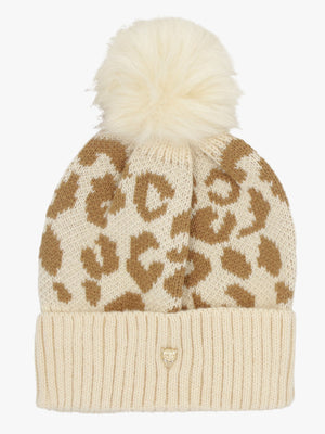 Cleo Beige Leopard Print Bobble Hat