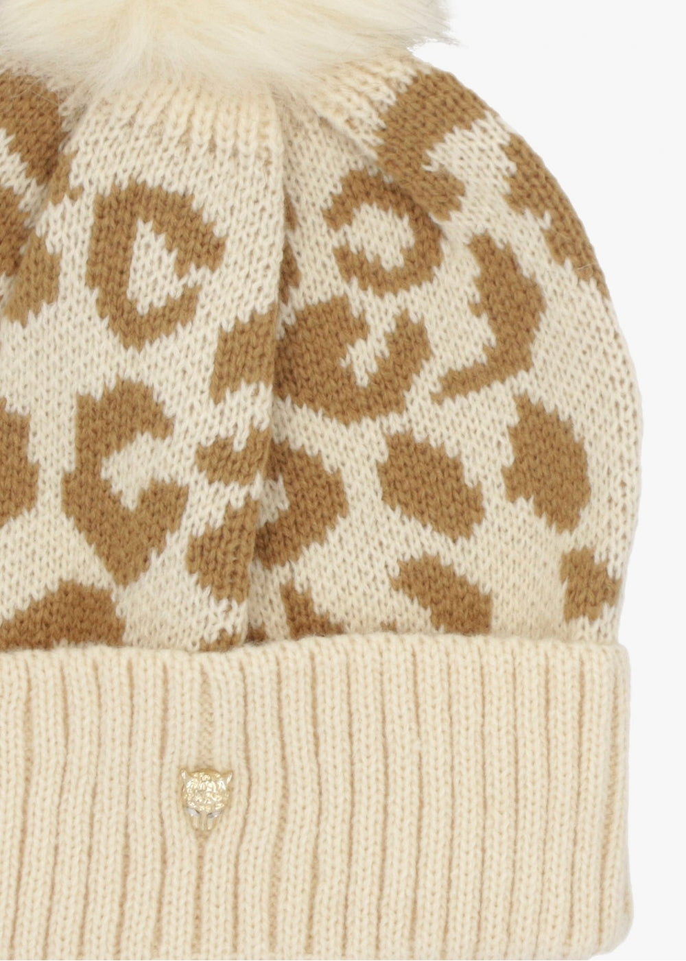 Cleo Beige Leopard Print Bobble Hat