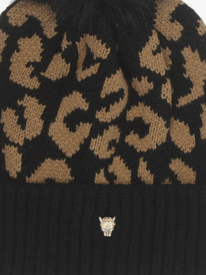 Cleo Black Leopard Print Bobble Hat