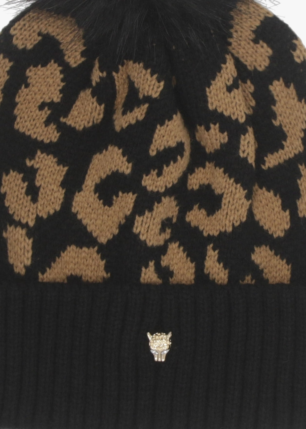 Cleo Black Leopard Print Bobble Hat