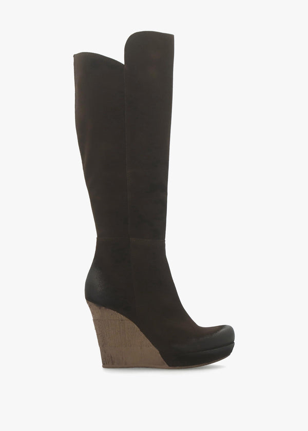 Wisdom Brown Suede Knee High Wedge Boots