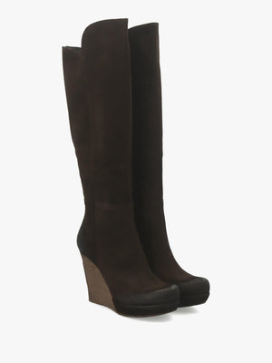 Wisdom Brown Suede Knee High Wedge Boots
