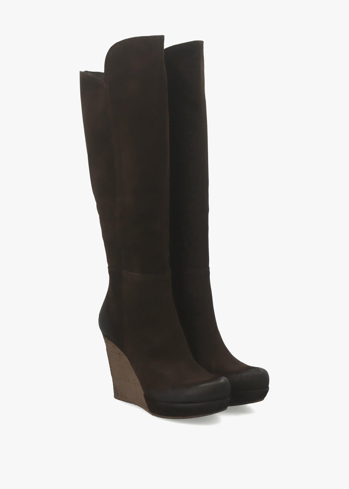 Wisdom Brown Suede Knee High Wedge Boots