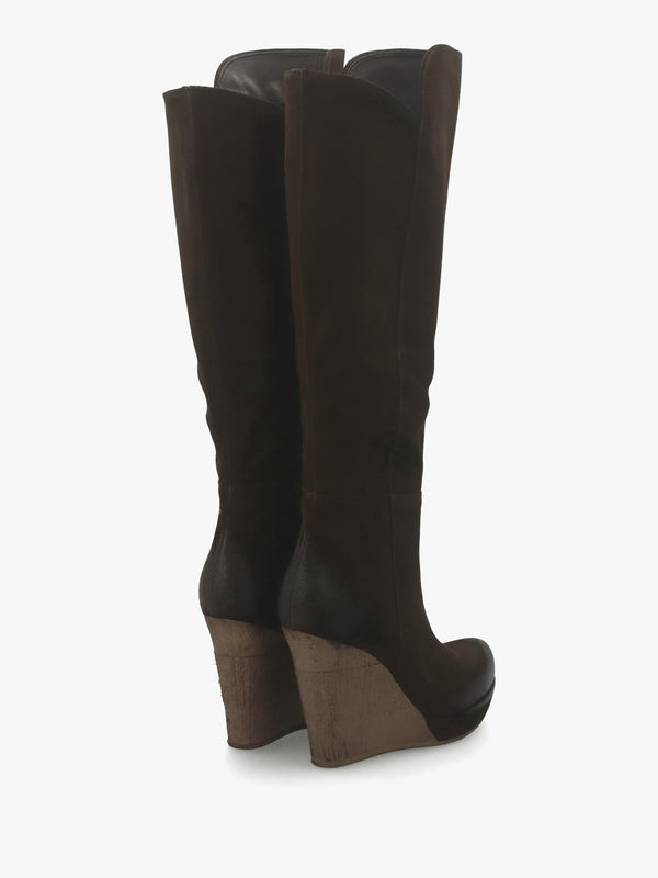 Wisdom Brown Suede Knee High Wedge Boots