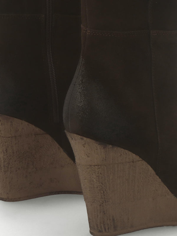 Wisdom Brown Suede Knee High Wedge Boots