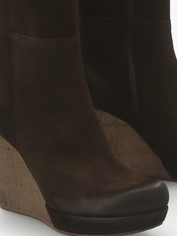 Wisdom Brown Suede Knee High Wedge Boots