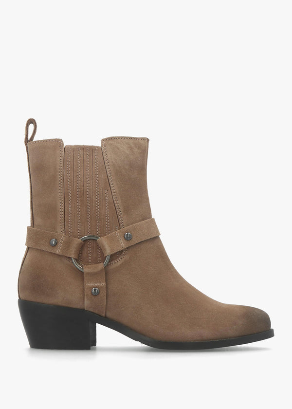 Pailia Taupe Suede Western Ankle Boots