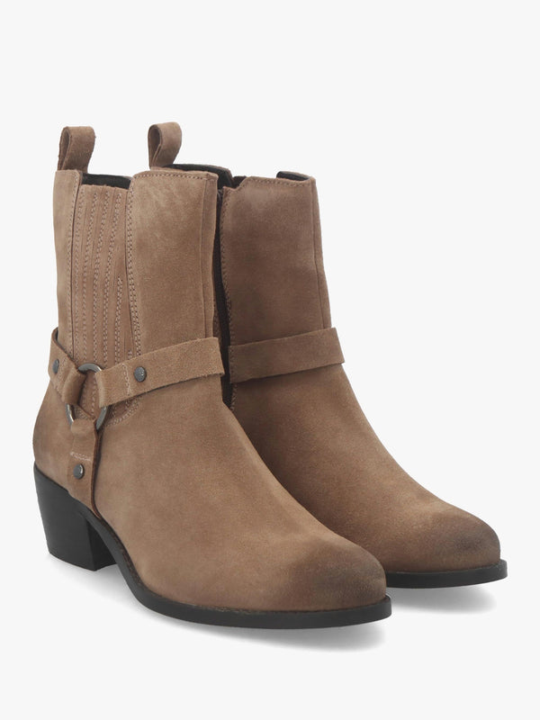 Pailia Taupe Suede Western Ankle Boots