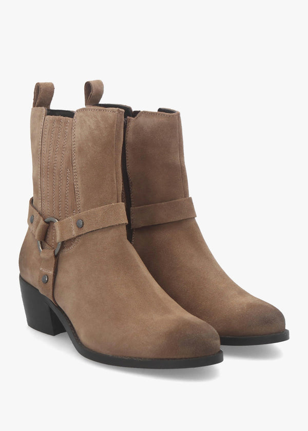 Pailia Taupe Suede Western Ankle Boots