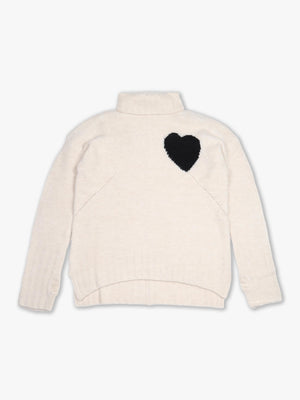 Roll Neck Heart Cream Knitted Jumper