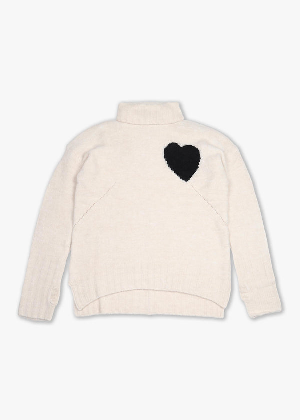 Roll Neck Heart Cream Knitted Jumper