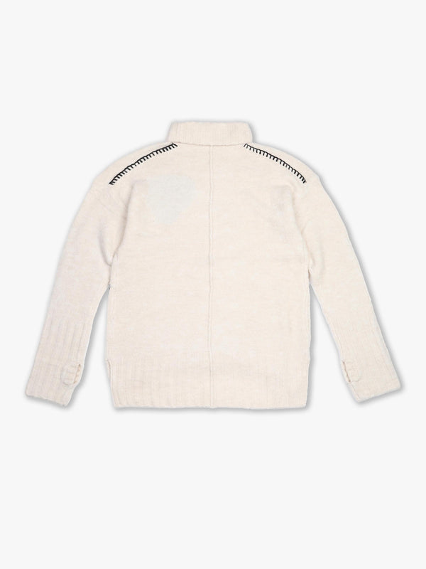 Roll Neck Heart Cream Knitted Jumper