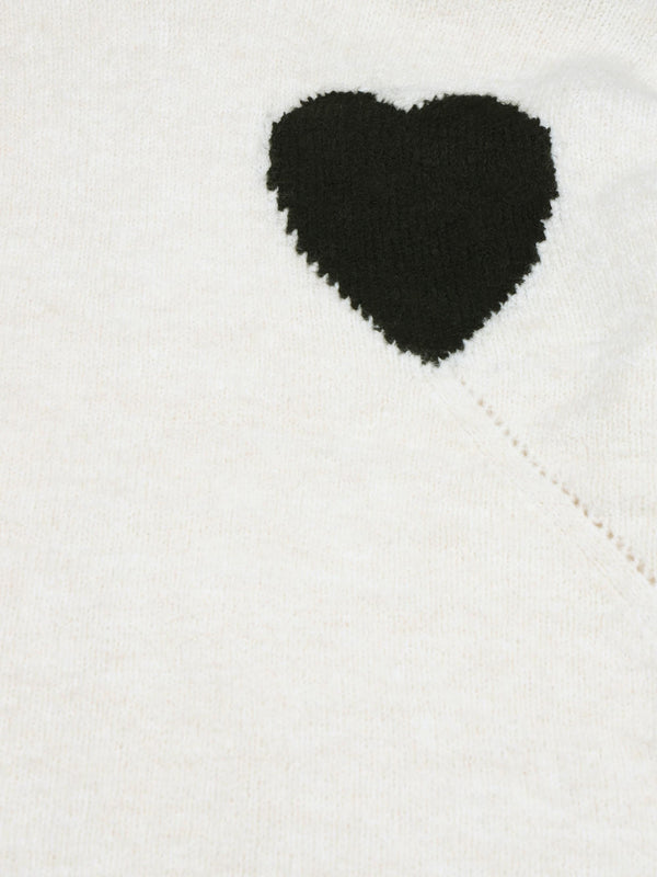 Roll Neck Heart Cream Knitted Jumper