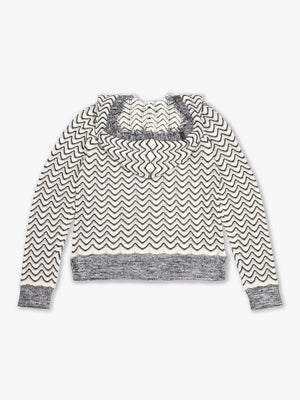 Black & Cream V Neck Crochet Hooded Knitted Jumper